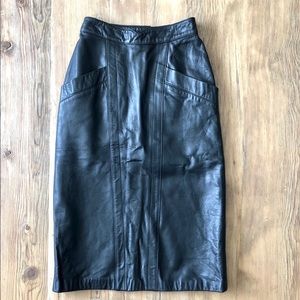 Vintage Genuine Black Leather Skirt. Size: 6